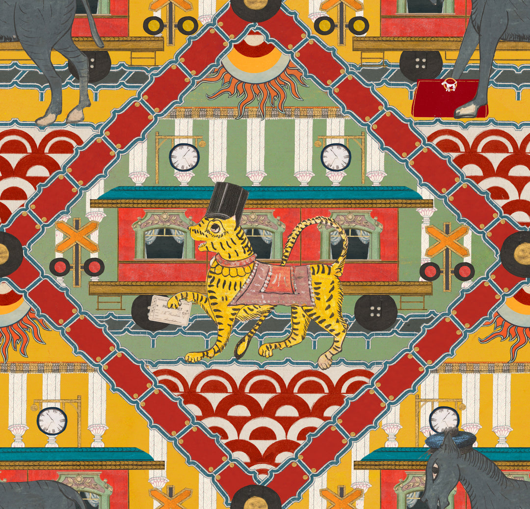 Mind-the-gap-wallpaper-Orient-express-collection-gare-du-nord-lemon-wallpaper-neoclassical-patterns-ornate-carnival-style-pattern-details-animals-architectural-elements-Lemon-WP20773