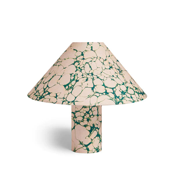Margate Marble Linen Cane Table Lamp - Emerald Pinky