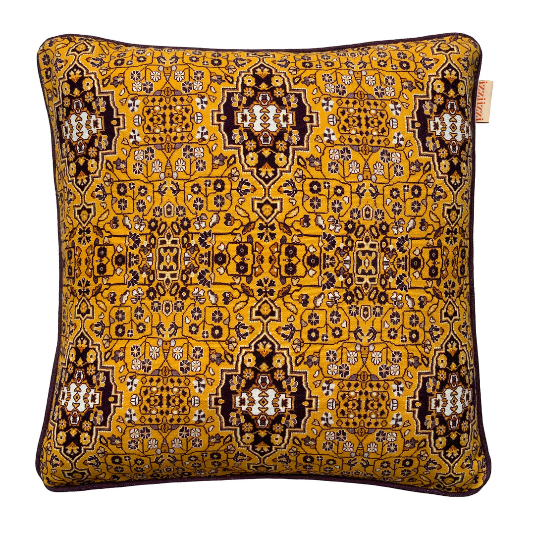 izziizzi-geometric-aztec-pattern-cushion-mustard-yellow-brown-70s-design-british-textile-designer-made-uk