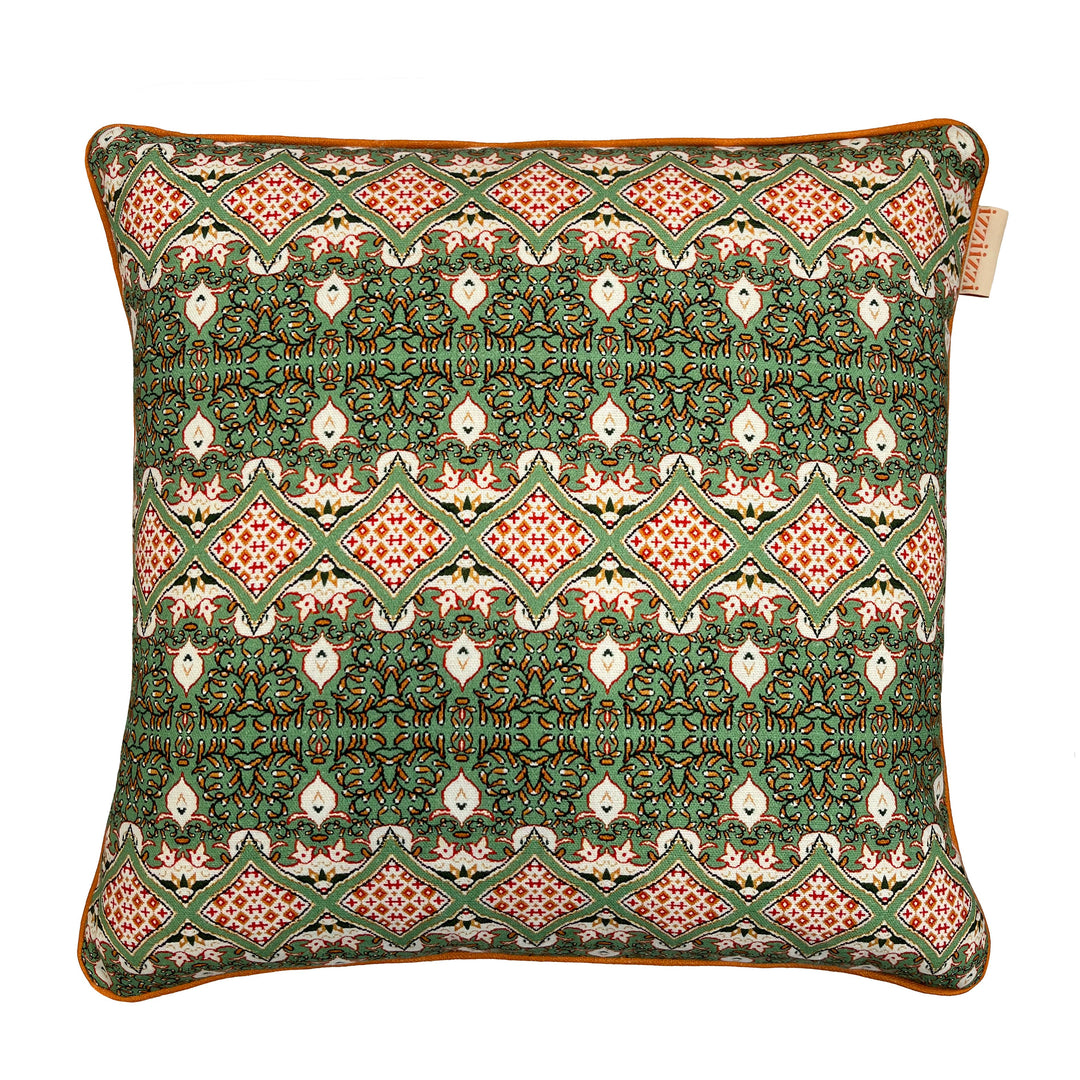 izziizzi-green-pattern-cushion-british-textile-designer-made-in-the-uk-piped-cushion