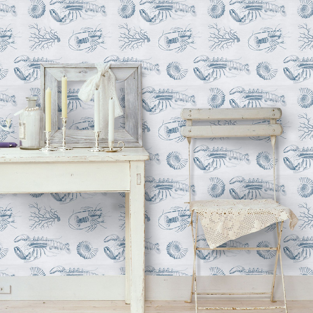 mind-the-gap-lobster-shell-Wallpaper-blue-seaside-nautical-bathroom-lounge-holiday-home
