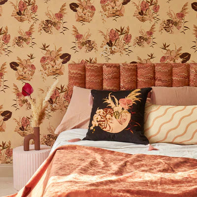 poodle-and-blonde-wallpaper-mazzo-70's-floral-blousy-print-orchids-pampas-grass-pink-cream-orange-Rosa-