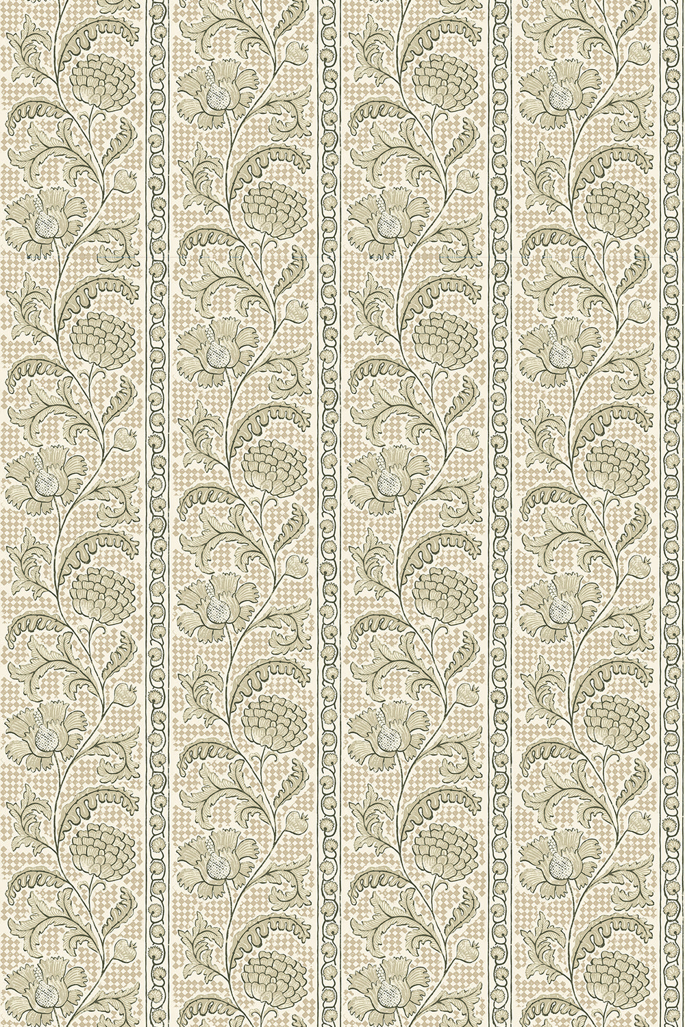 Josephine-Munsey-Floral-Check-Wallpaper-Maitland-Green-Cotswold-white-trailing-florals-against-check-background-stripes-floral-traditional-hand-drawn-illustration-printed-British-Designer