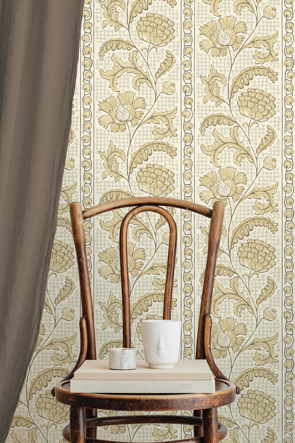 Josephine-Munsey-Floral-Check-Wallpaper-Lemon-and-Salt-Ridge-Floral-trailing-stripes-checkered-background-traditional-print-illustrated-pattern-British-Designer