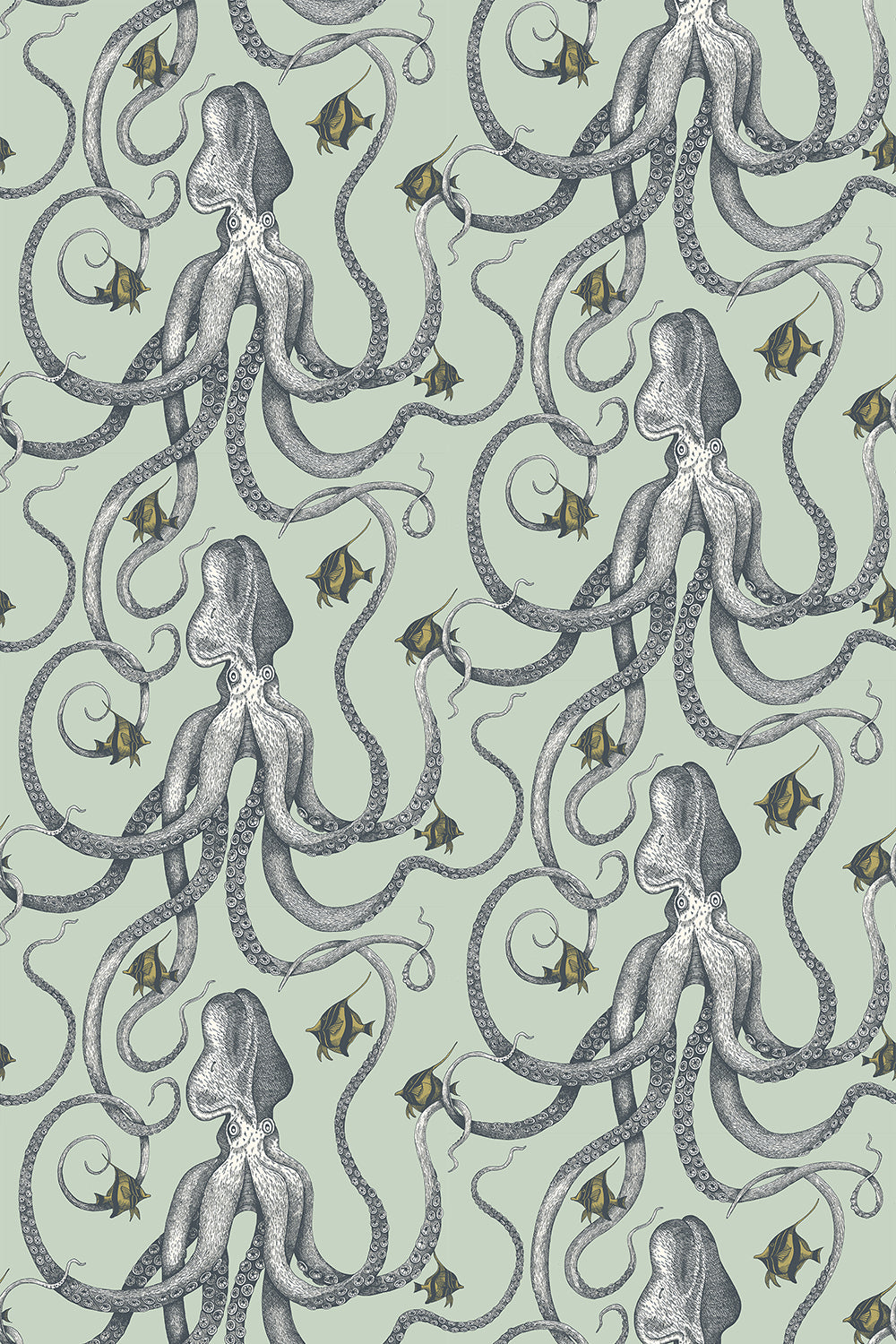 Josephine-Munsey-wallpaper-Radmoor-blue-Octopoda-soft-green-blue-background-repeating-illustrated-hand-drawn-octopus-angel-fish-pattern-sealife