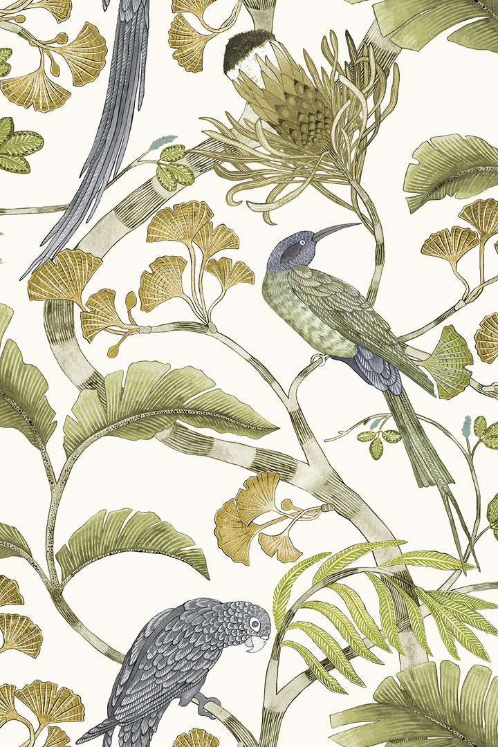 Josephine-Munsey-Living-Branches-wallpaper-Hilles-White-Greens-Botanical-Jungle-print-white-background-soft-greens-hand-drawn-illustrated-British-Designer
