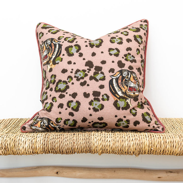 medium-reversible-linen-cushion-in-serendipity-bubastis-leaf-animal-print-patterns-pink-soft-greens-browns-Wear-the-walls