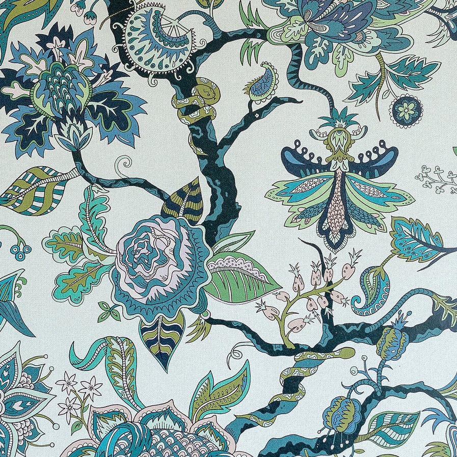 wear-the-walls-wallpaper-eden-tree-of-life-modern-trailing-floral-paisley-style-stylized-Indian-floral-fruit-hidden-serpents-hand-illustrated-Topaz-blue-aqua-tones