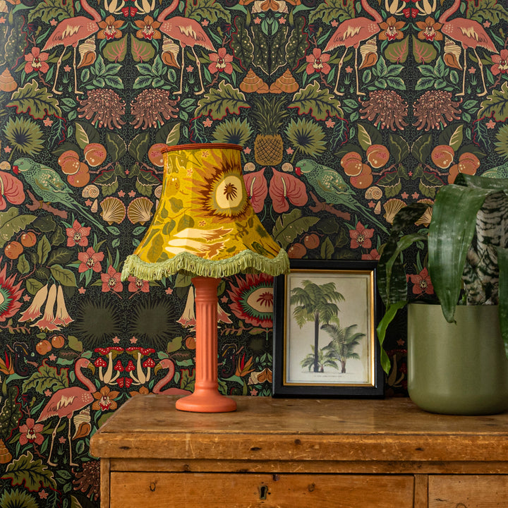 wear-the-walls-wallpaper-oasis-morris-inspired-arts-and-crafts-mirrored-birds-fruits-modern-traditional-prnt-hand-illustrated-brights-on-charcoal