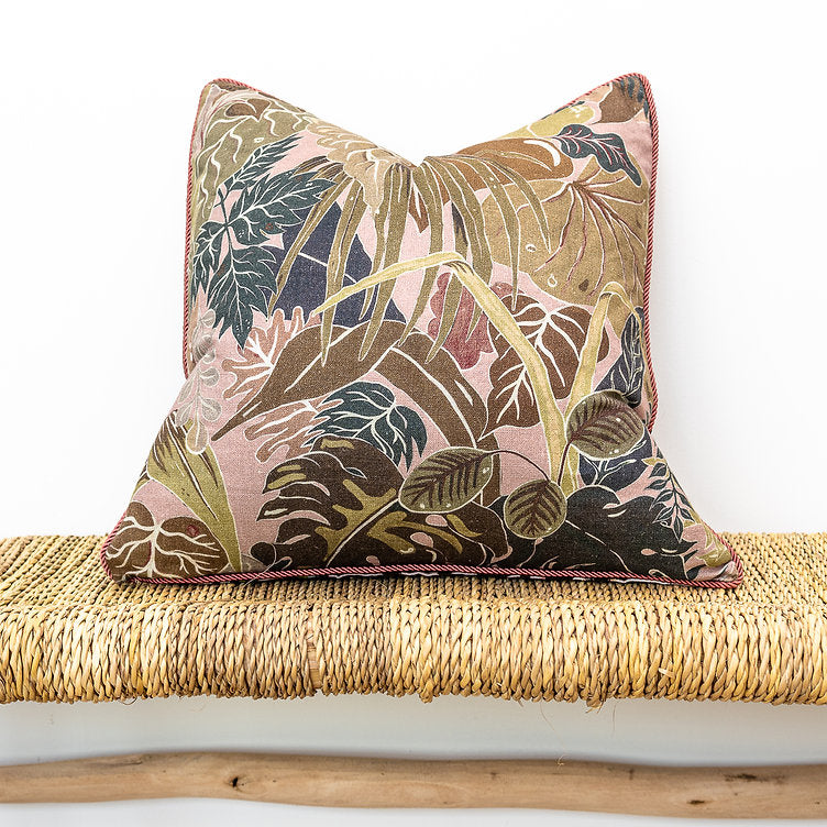 medium-reversible-linen-cushion-in-serendipity-bubastis-leaf-animal-print-patterns-pink-soft-greens-browns-Wear-the-walls 