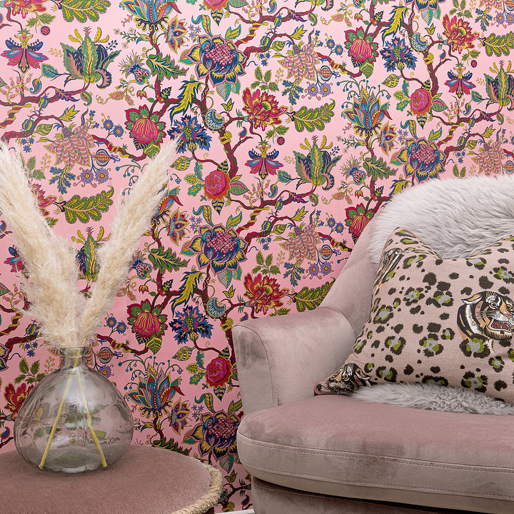 wear-the-walls-eden-rosa-pink-wallpaper-tree-of-life-trailing-modern-floral-bright-pink-jewel-tones-indian-inspired-hand-illustrated
