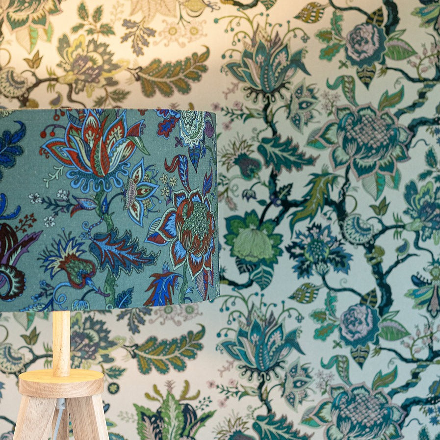 wear-the-walls-wallpaper-eden-tree-of-life-modern-trailing-floral-paisley-style-stylized-Indian-floral-fruit-hidden-serpents-hand-illustrated-Topaz-blue-aqua-tones