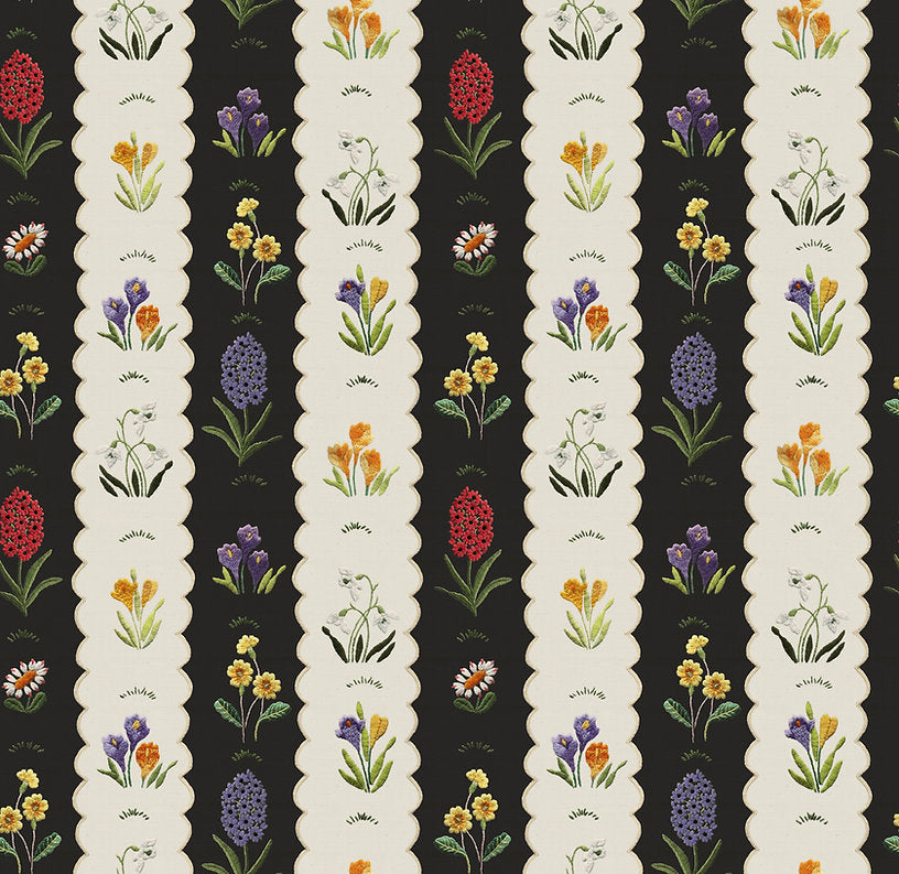 Wear-the-Walls-Mavis-Wallpaper-3D-embroidery-effect-wallpaer-floral-stitch-scalloped-edged-black-and-cream-vintage-retro-spring