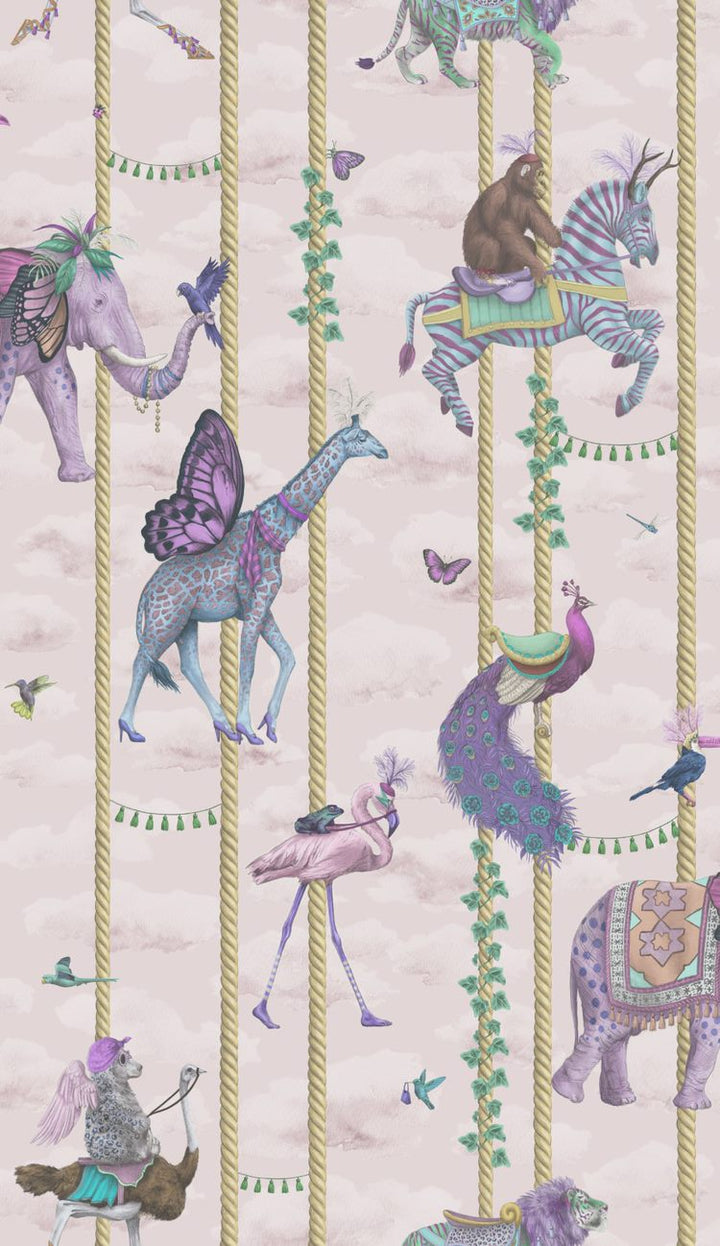 carnival-fever-carousel-blue-animals-on-carousel-poles-whimisal-childrens-wallpaper-pink-lilac