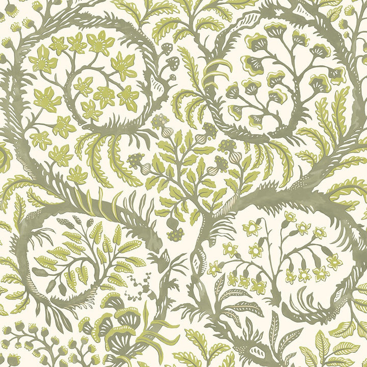 Josephine-munsey-wallpaper-butterrow-trailing-foliage-twisted-floral-fauna-shell-shapes-green
