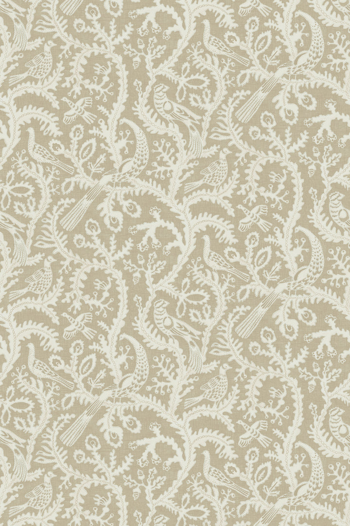 Josephine-munsey-wallpaper-stiched-brids-lace-effect-textile-base-greige=JMW1035.11.0JMW1035.11.0