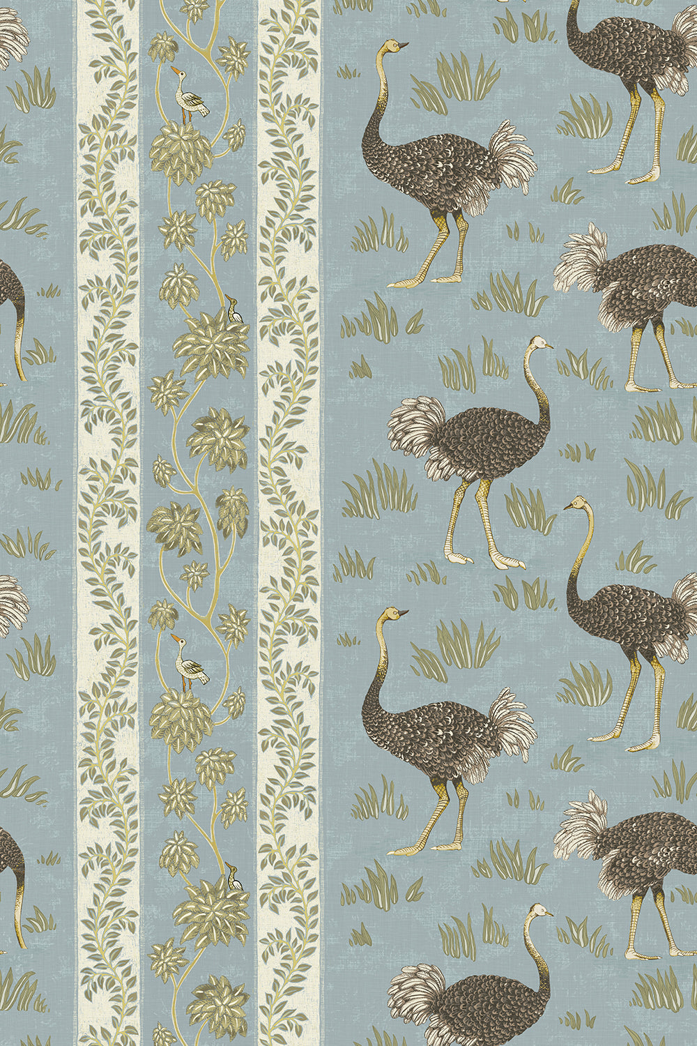 Josephine-Munsey-wallpaper-Ostrich-stripe-wallpaper-birds-amongst-grass-stripe-background-cream-and-green