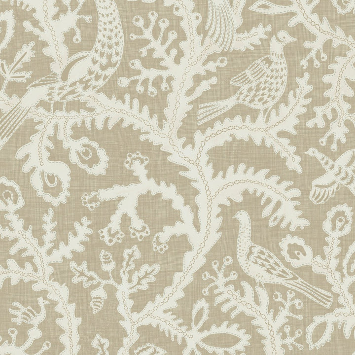 Josephine-munsey-wallpaper-stiched-brids-lace-effect-textile-base-greige=JMW1035.11.0JMW1035.11.0