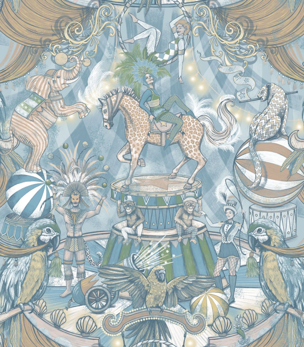 Carnival-fever-funfair-pastel-blues-bold-wallpaper-animals-cloakroom
