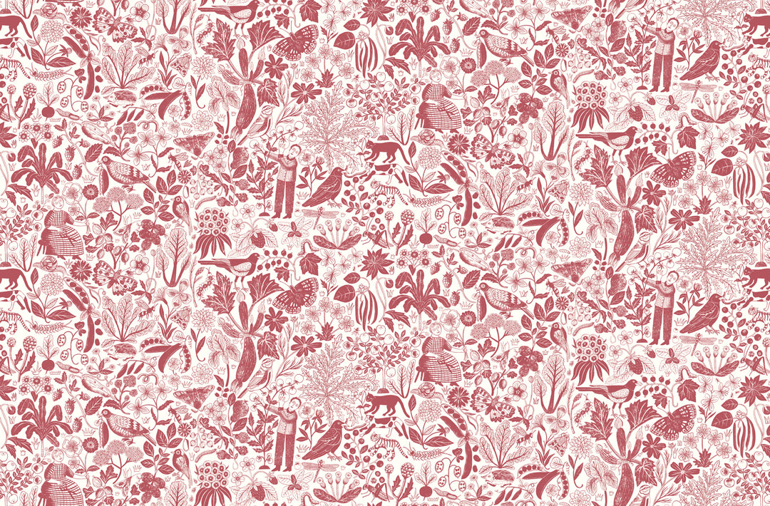 hamilton-weston-wallpaper-Alice-Pattullo-Arcadis-Rhubarb-red-on-white-block-print-wallpaper-folk-print-allotment-style-vintage-country-look