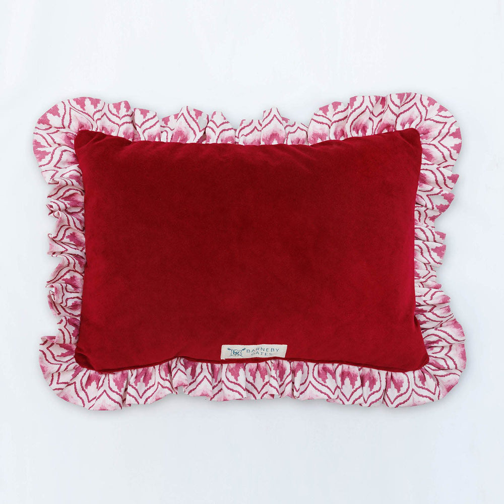 barneby-gates-ikat-heart-cushion-frill-edge-red-velvet-reverse-the-design-yard