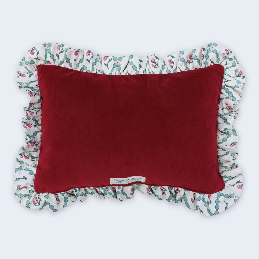 barneby-gates-cushion-frill-edge-strawberry-trellis-velvet-red-reverse-made-in-england