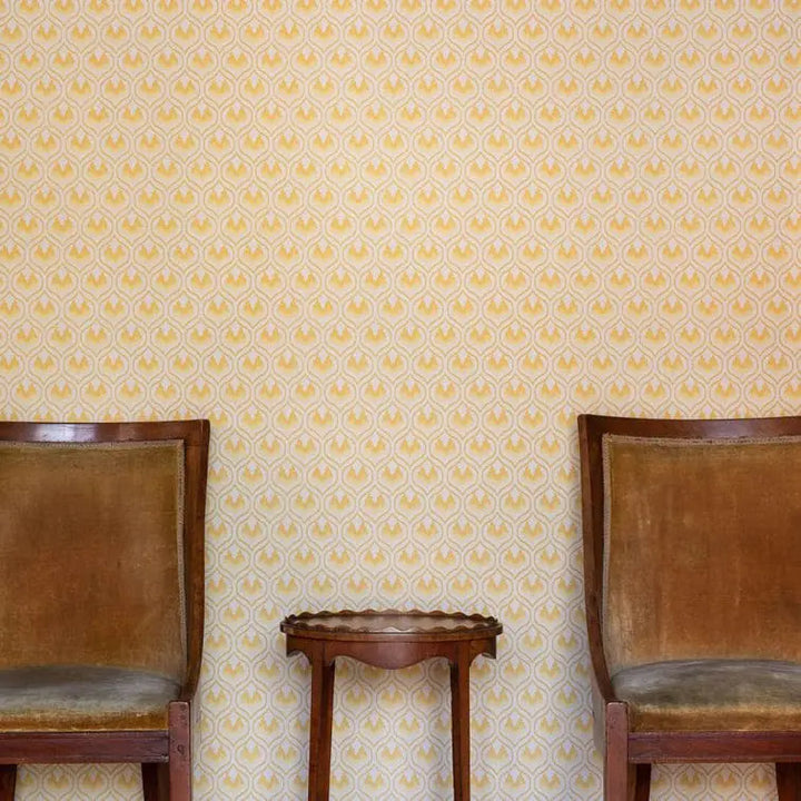 ikat-heart-wallpaper-small-print-mustard-yellow-designer-wallcovering