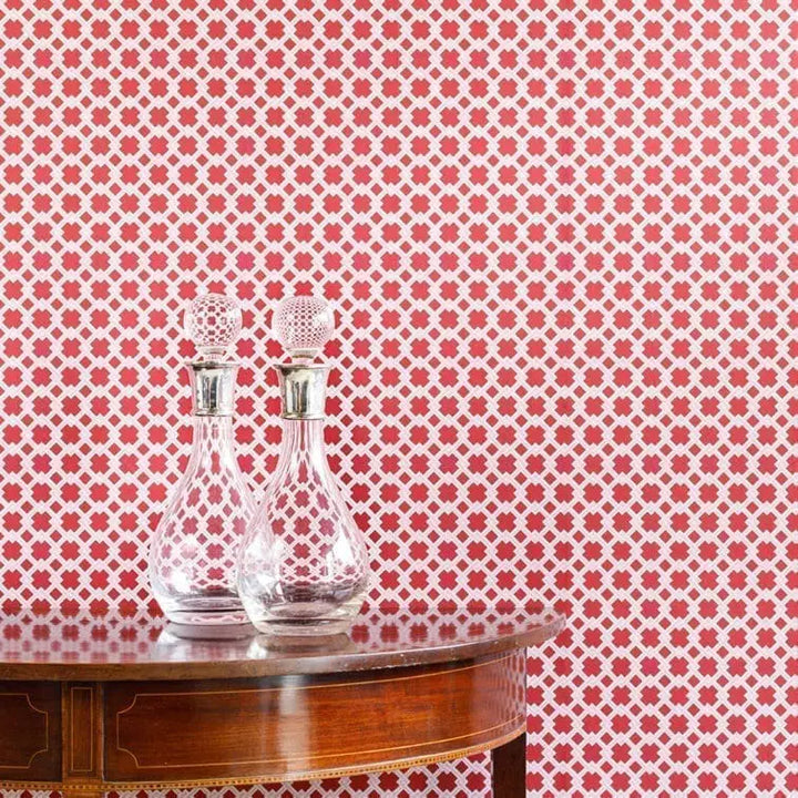 barneby-gates=lattice-cane-geometric-link-small-scale-wallpaper-pink-red