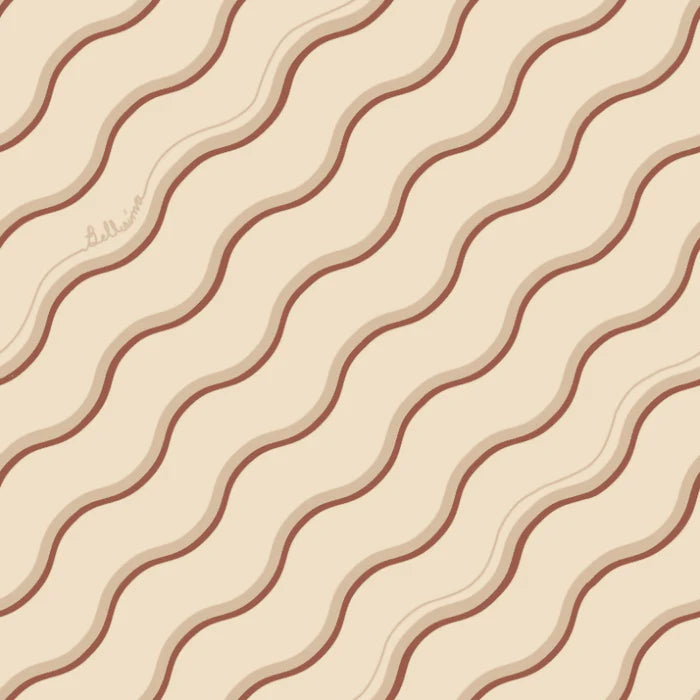 Poodle-and-blonde-wallpaper-Bellisima-retro-simple-70's-style-fine-line-diagonal-squiggle-line-wave-pattern-plain-background-Caffe-beige-brown-stripes