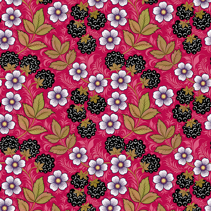 Olenka-design-blackberry-wallpaper-trailing-berries-flowers-leaves-red-cranberry-background-Autumnal-hand-illustrated-print