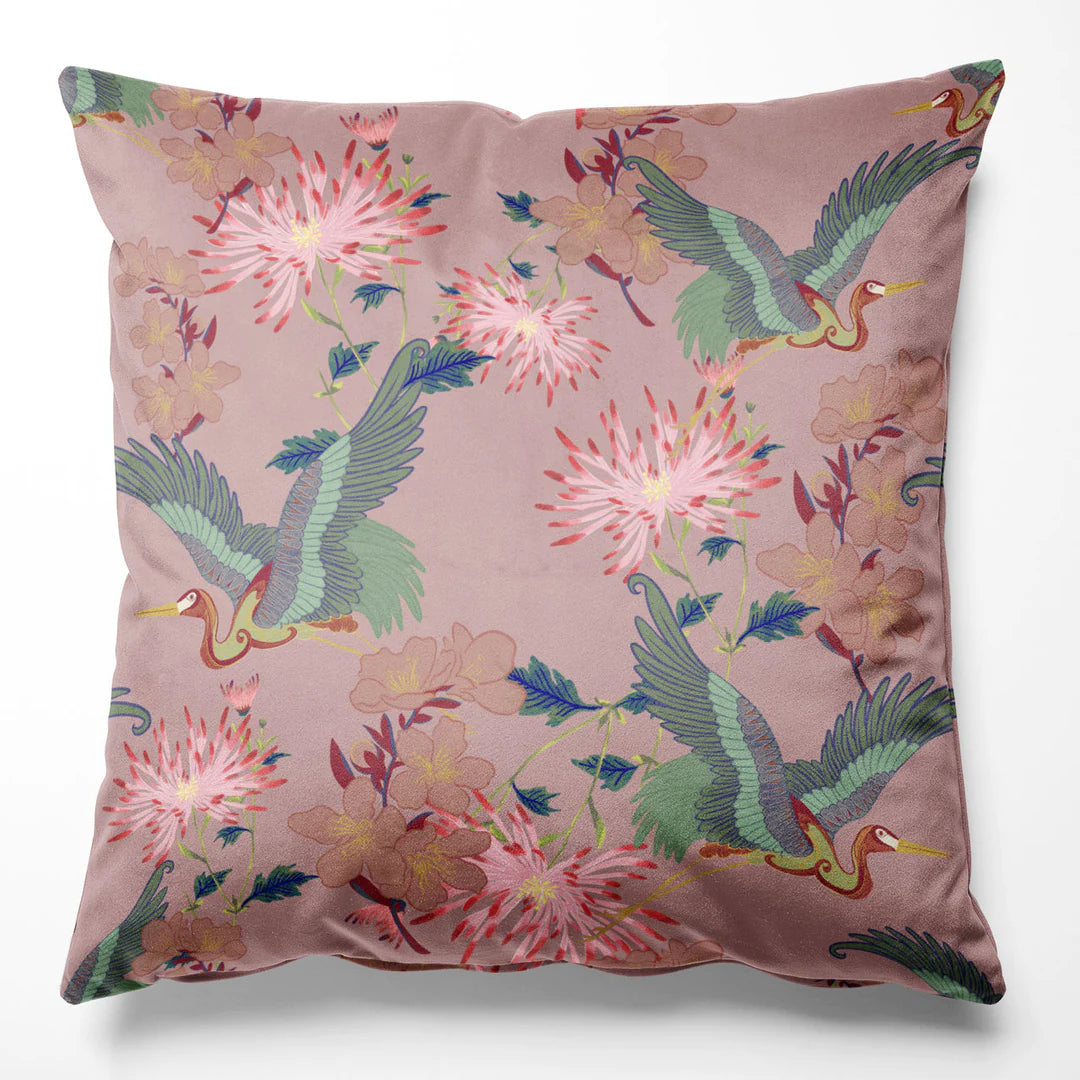 tatie-loue-Blossom -velvet-flying-cranes-flowers-japan-style-Rose-pink