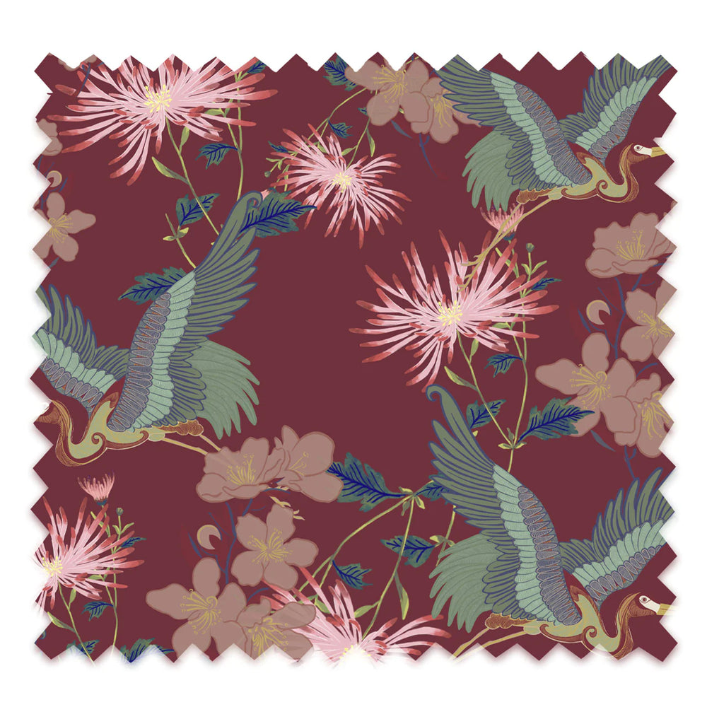 tatie-loue-Blossom -velvet-flying-cranes-flowers-japan-style-Rouge-red