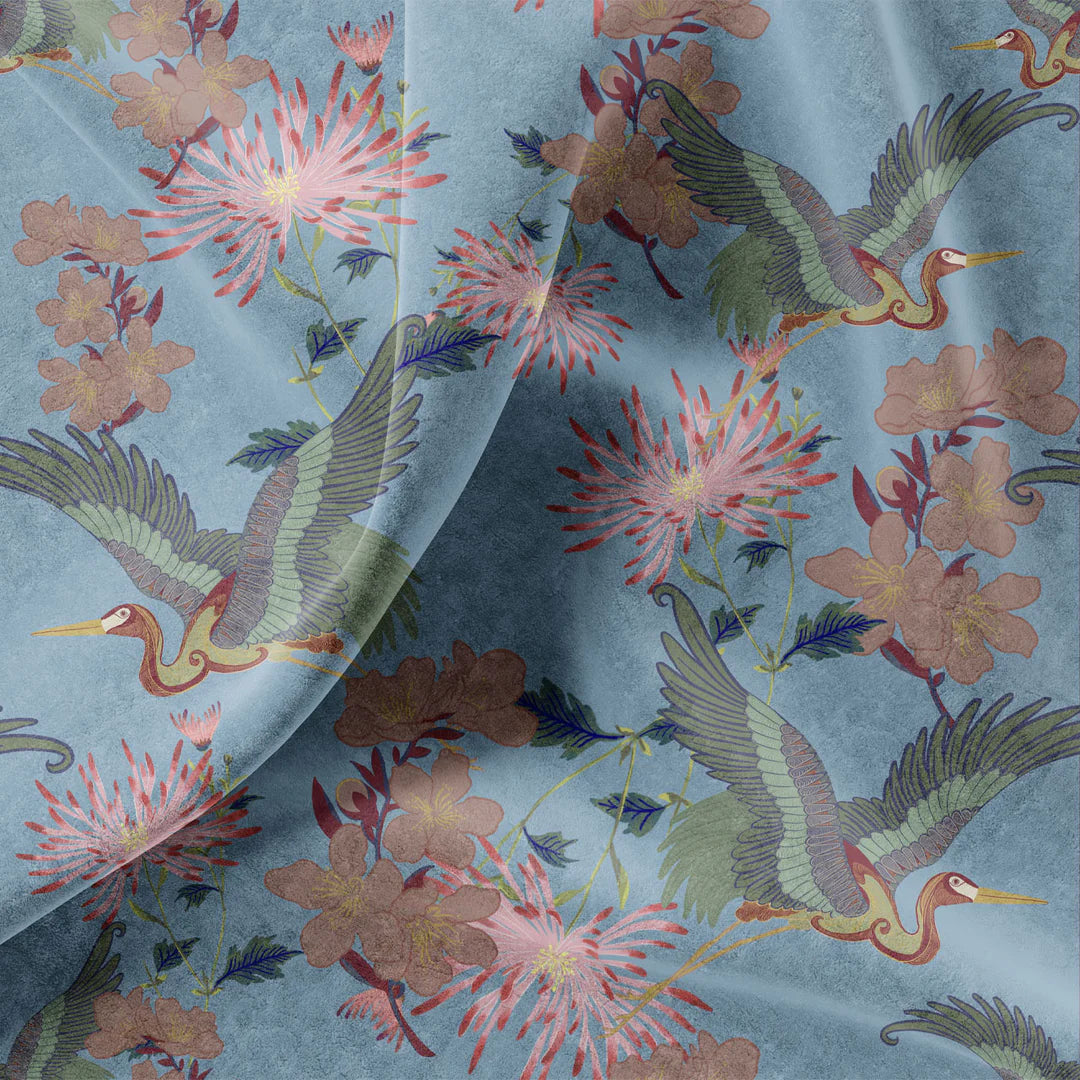 tatie-loue-Blossom -velvet-flying-cranes-flowers-japan-style-Sky-Blue 