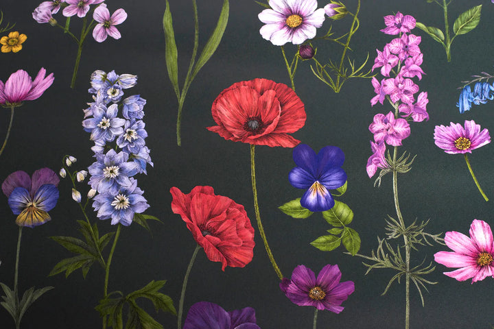 Victoria-Sanders-wallpaper-Botanica-green-background-boquett-dancing-florals-hand-drawn-flowers-delicate-spring-field-floral-print-illustrated-luxury-wallpaper