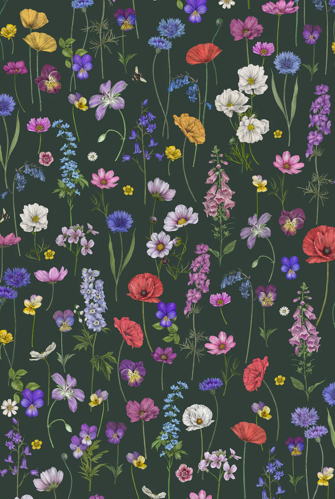 Victoria-Sanders-wallpaper-Botanica-green-background-boquett-dancing-florals-hand-drawn-flowers-delicate-spring-field-floral-print-illustrated-luxury-wallpaper