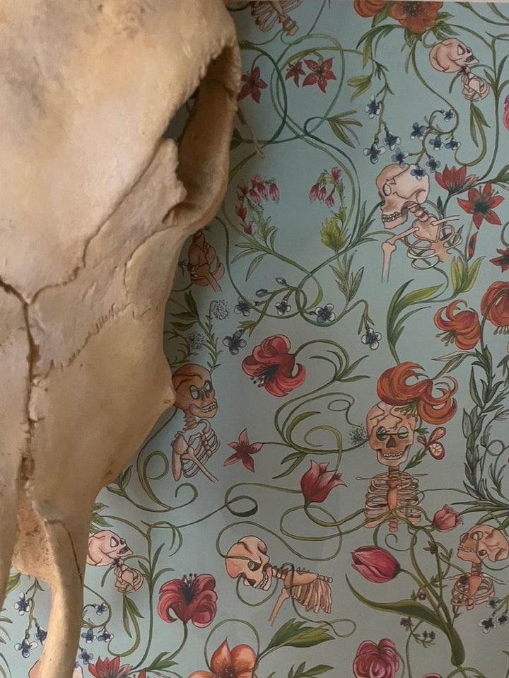entanglement-wallpaper-skulls-skeletons-floral-vines-wallcovering-jojo-trixie-blue