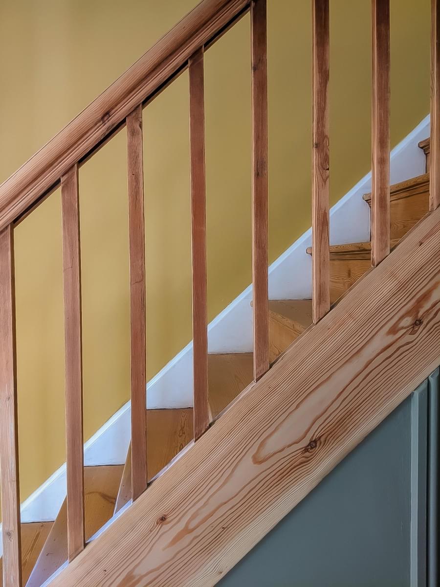 coat-paint-house-points-mustard-yellow-gold-british-interior-paint-hallway-stairs