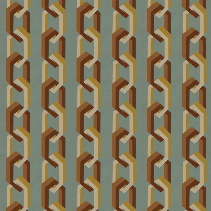 Poodle-and-Blonde-chain-of-fools-wallpaper-interlocking-hexagons-stripe-pattern-retro-mid-century-architectural-design-Jade-teal