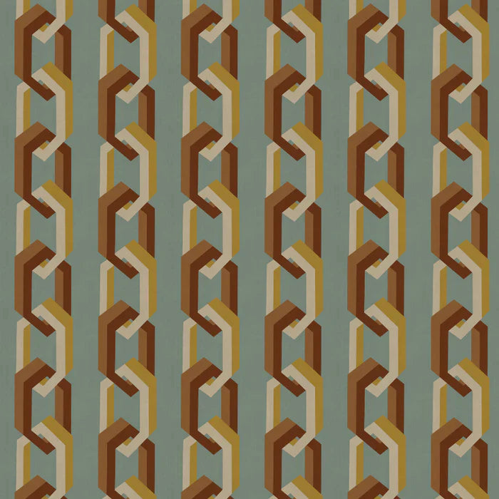 Poodle-and-blonde-chain-of-fools-wallpaper-jade-teal-hexagon-stripe-link-pattern-design-retro-mid-century-design-Gucci-style-link-masculine-Mid-century-vibe