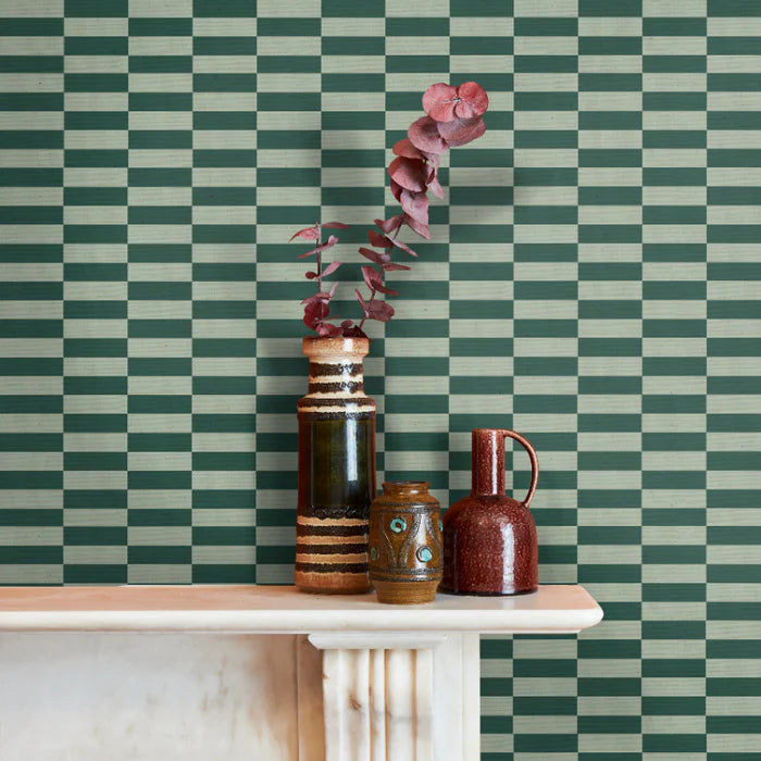 Poodle-and-Blonde-wallpaper-retro-inspired-black-stacked-bricks-heritage-colours-rectangles-wallpaper-Tucson-Lullaby-mirage-teal-pea-mint