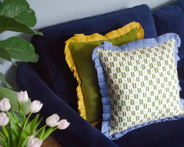 lowri-little-check-green-yellow-cushion-cover-blue-frill-green-linen-back
