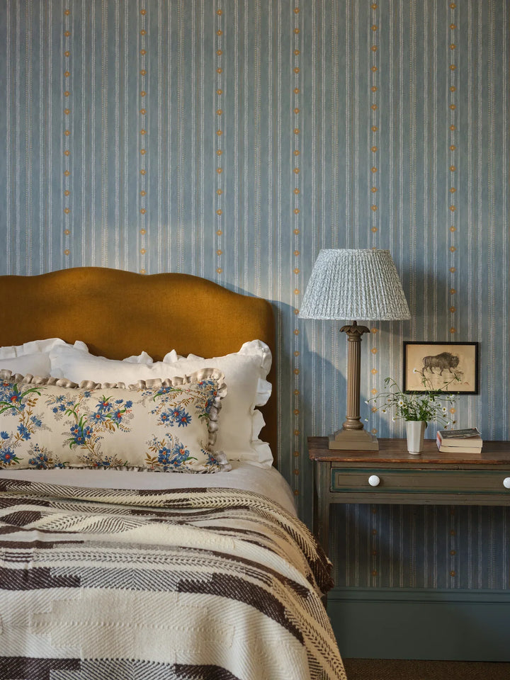 arrow-stitch-striped-herringbone-wallpaper-dado-atelier-country-bedroom
