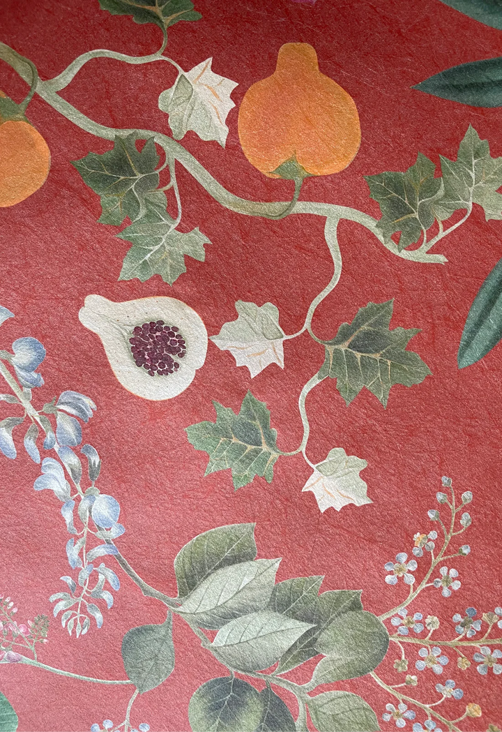 Deus-ex-gardenia-wallpaper-eden-botanical-print-hand-illustrated-exotic-palms-forbidden-fruits-print-marigold-orange-background