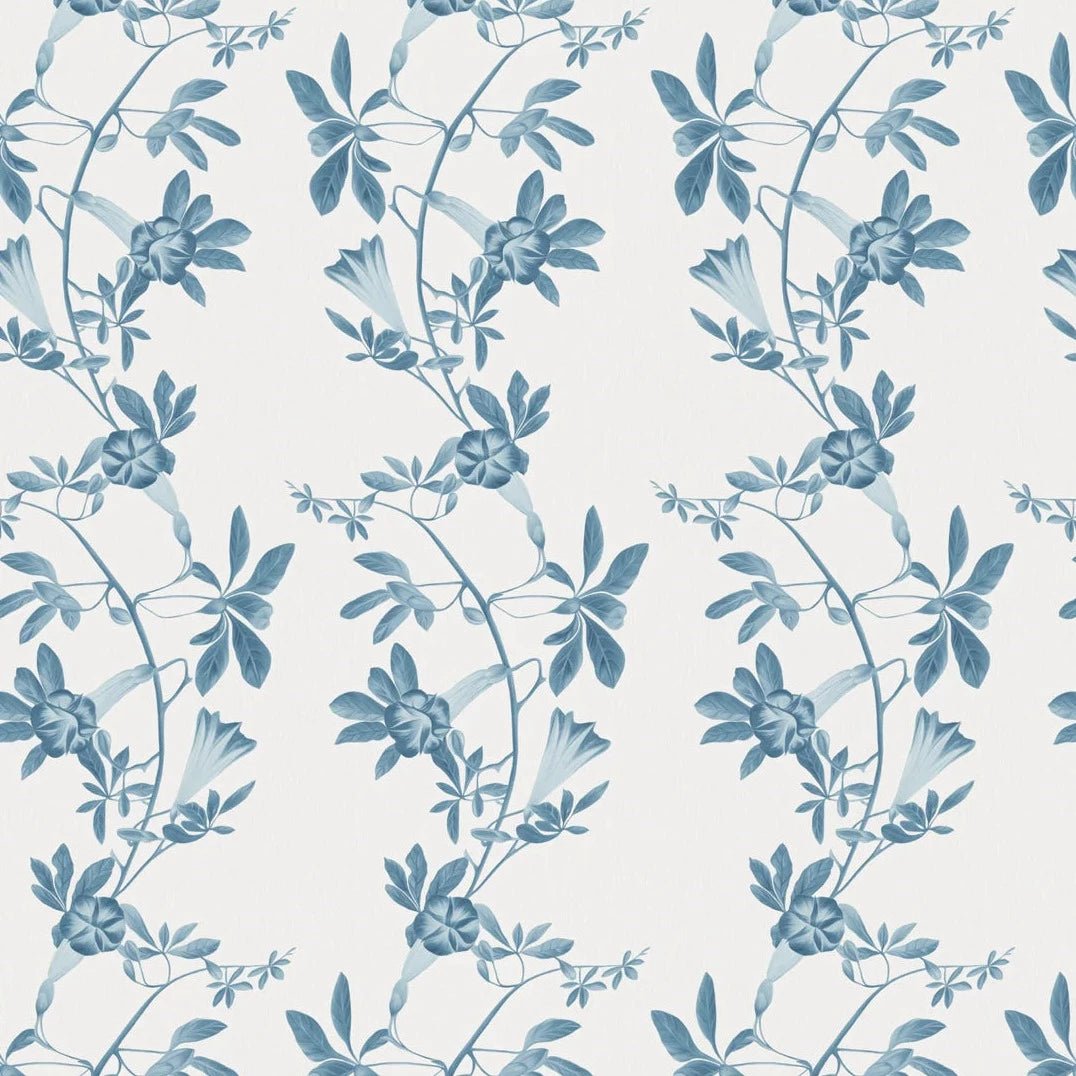 Deus-ex-gardenia-wallpaper-Midsummer-wallpaper-trialing-vines-and-flowers-french-toile-british-garden-leafy-trellis-hand-illustrated-pattern-Iris-blue-print-on-white-background