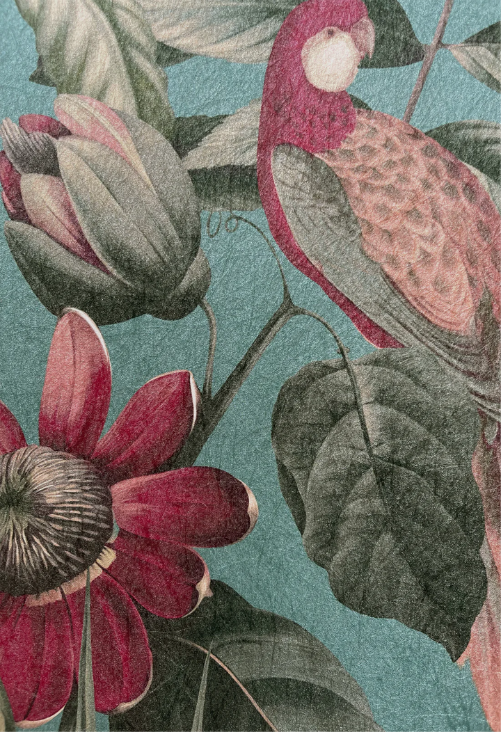 Deus-ex-gardenia-Passiflora-superwide-wallpaper-vardo-teal-green-background-columbian-tropical-rainforest-feeling-birds-butterflies-ferns-jungle-hand-illustrated-print-pattern