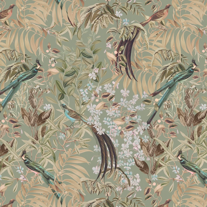 DG104-RW-WIL-Deus-ex-gardenia-Resplendant-woods-wallpaper-willow-soft-green-bptanical=birds-print-tropical-birds-leaves-antique-style-woodland-theme-classical-hand-illustrated-printed-wallpaper
