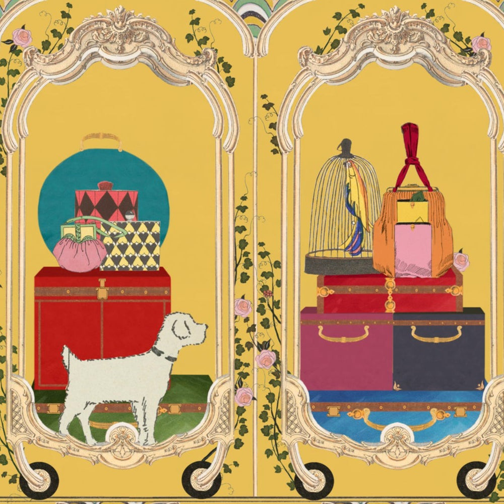 Mind-the-gap-oriental-express-wallpaper-Fancy-trip-ornate-carved-luggage-birdcages-suitcases-travel-inspired-eastern-romanytic-drpets-orient-journey-colourful-scene-lemon-WP20776