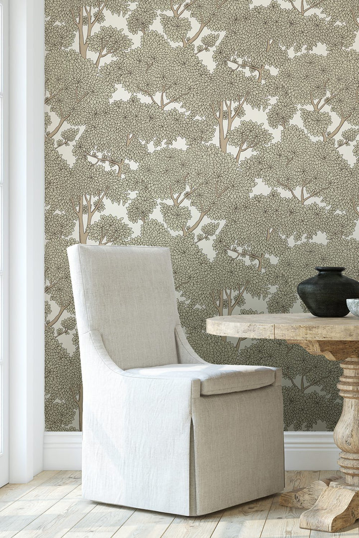 Stockend Woods Wallpaper in Cotswold White and Maitland Green