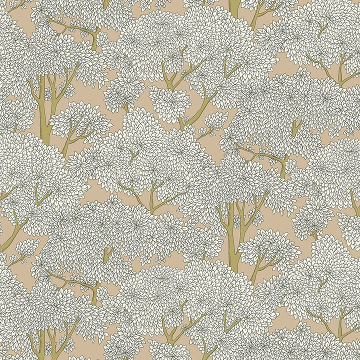 Josephine-Munsey-Stockend-woods-wallpaper-Stepping-Stone-and-Cotswold-White-hand-drawn-tress-canopy-leaves-woodland-illustrated-British-Designer-wallpaper