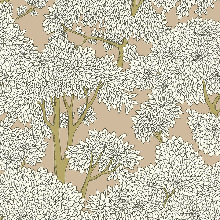 Josephine-Munsey-Stockend-woods-wallpaper-Stepping-Stone-and-Cotswold-White-hand-drawn-tress-canopy-leaves-woodland-illustrated-British-Designer-wallpaper